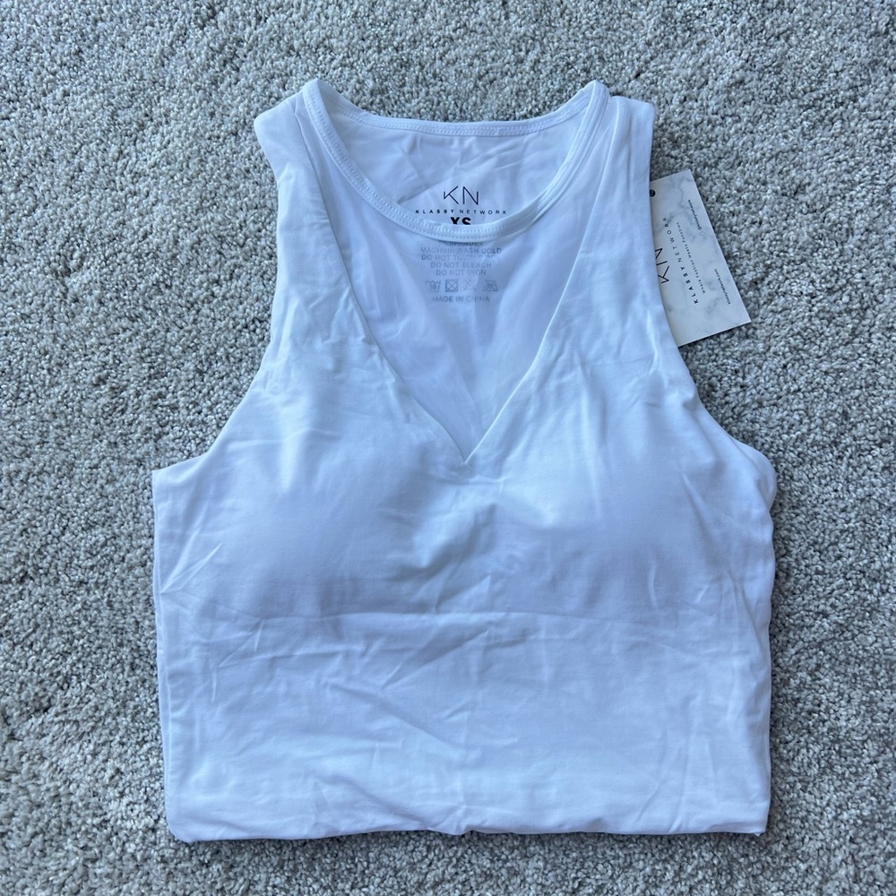 Klassy Network White Mesh V-Neck Tank Top